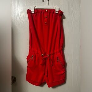 Cache Coral Romper with Gold Accents Size Small *Missing detachable straps*